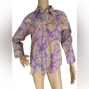 Lauren Ralph Lauren Purple Paisley Cotton Button Front Shirt Women’s M